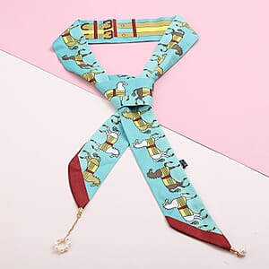 White Freshwater Pearl Multi Wear Printed Scarf with Pearl Danglers in Silvertone