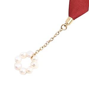 White Freshwater Pearl Multi Wear Printed Scarf with Pearl Danglers in Silvertone