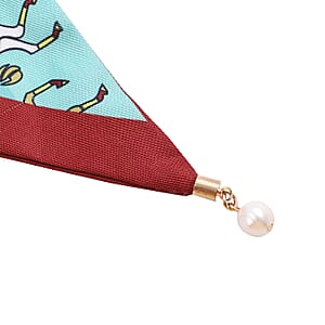 White Freshwater Pearl Multi Wear Printed Scarf with Pearl Danglers in Silvertone