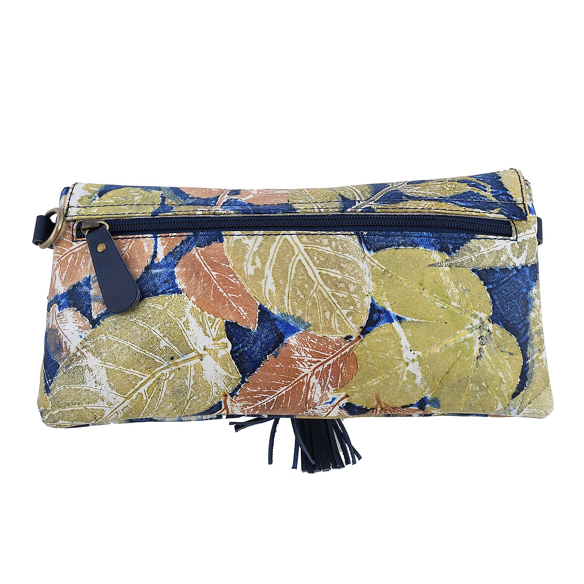 Handmade Black Eco Floral Print Cow Leather Crossbody Bag (11.02"x0.79"x5.91") with Shoulder Chain image number 2