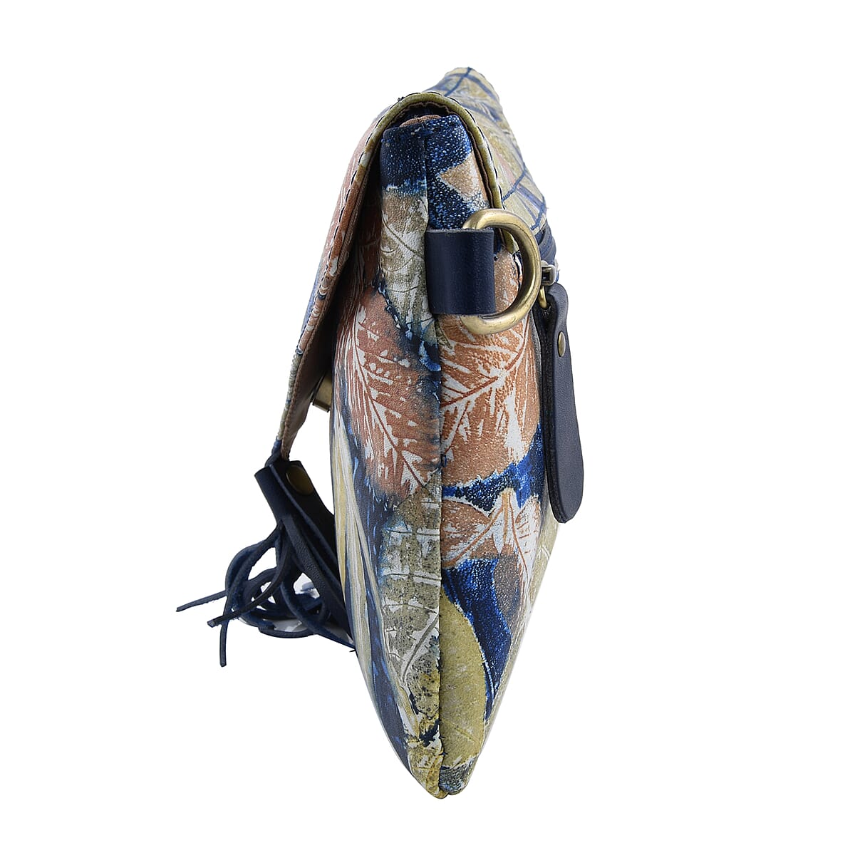 Handmade Black Eco Floral Print Cow Leather Crossbody Bag (11.02"x0.79"x5.91") with Shoulder Chain image number 3