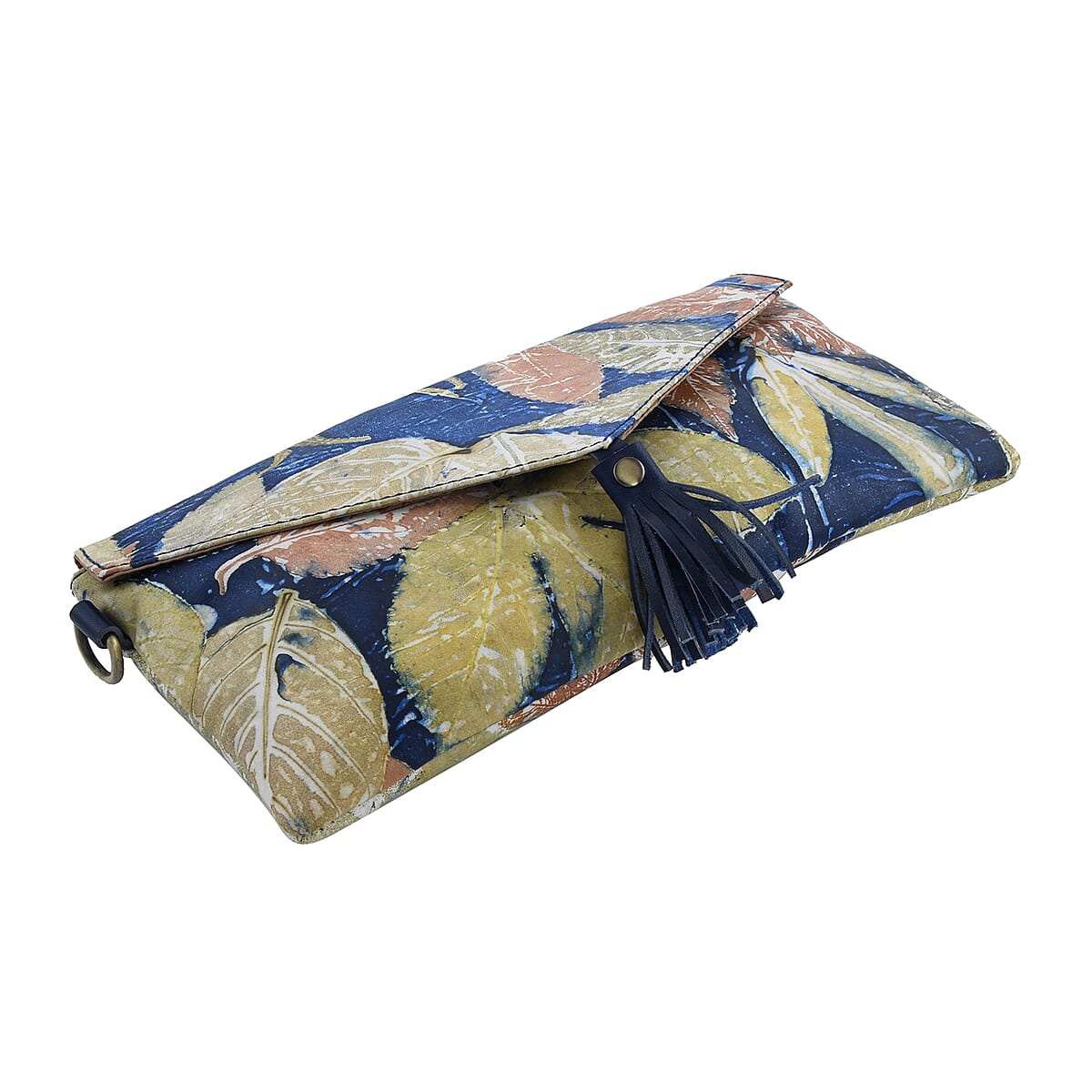 Handmade Black Eco Floral Print Cow Leather Crossbody Bag (11.02"x0.79"x5.91") with Shoulder Chain image number 4