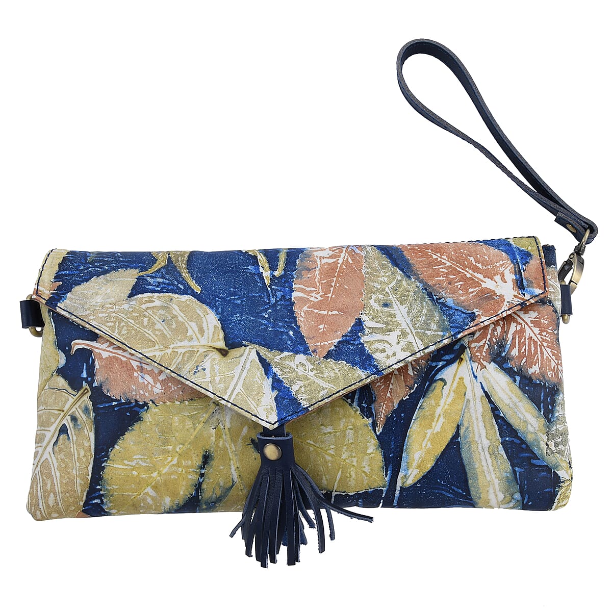 Handmade Black Eco Floral Print Cow Leather Crossbody Bag (11.02"x0.79"x5.91") with Shoulder Chain image number 6