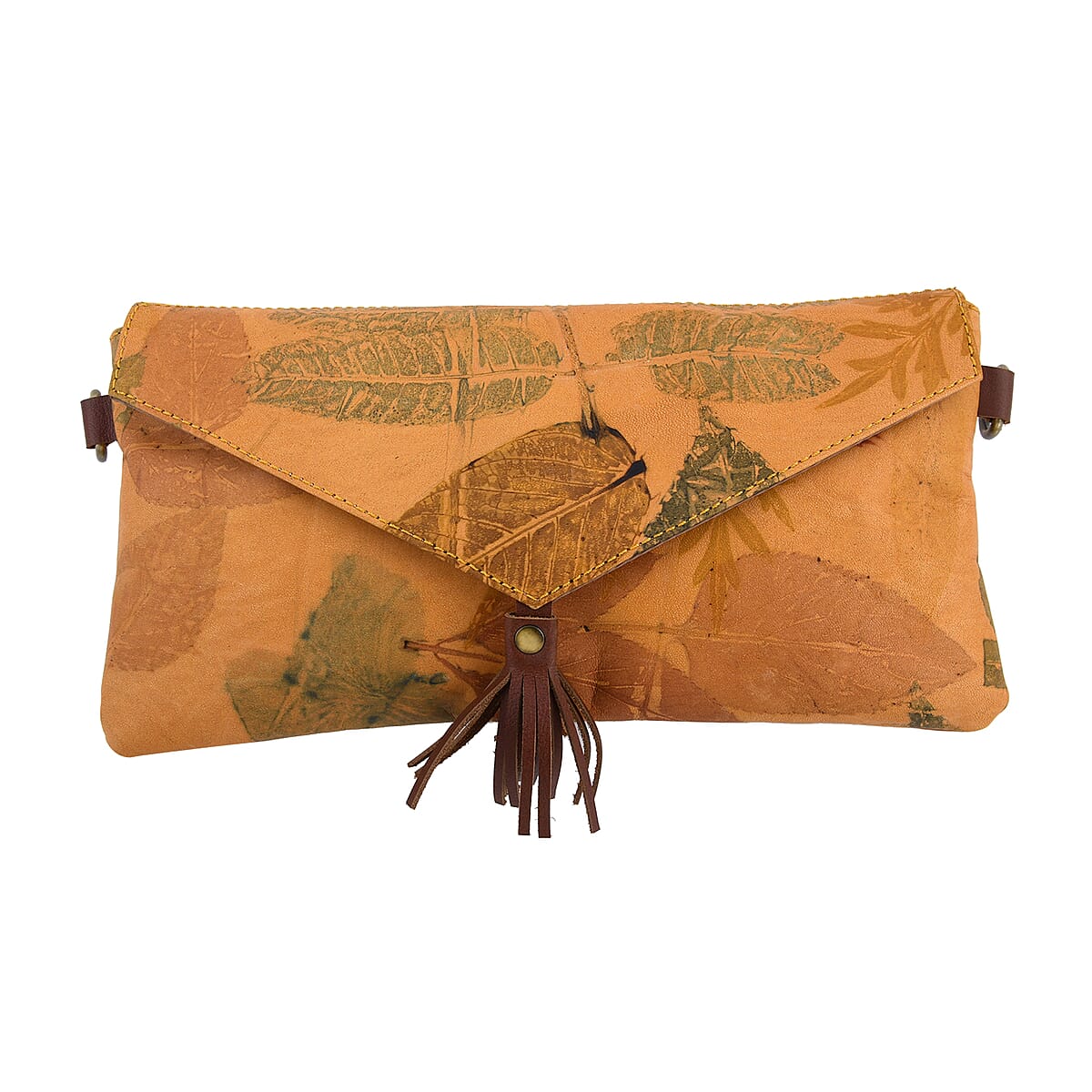 Bali Pristine Collection, Handmade Yellow Leaf Eco Print Genuine Cow Leather Valery Bag with Detachable and Adjustable Shoulder Strap image number 1