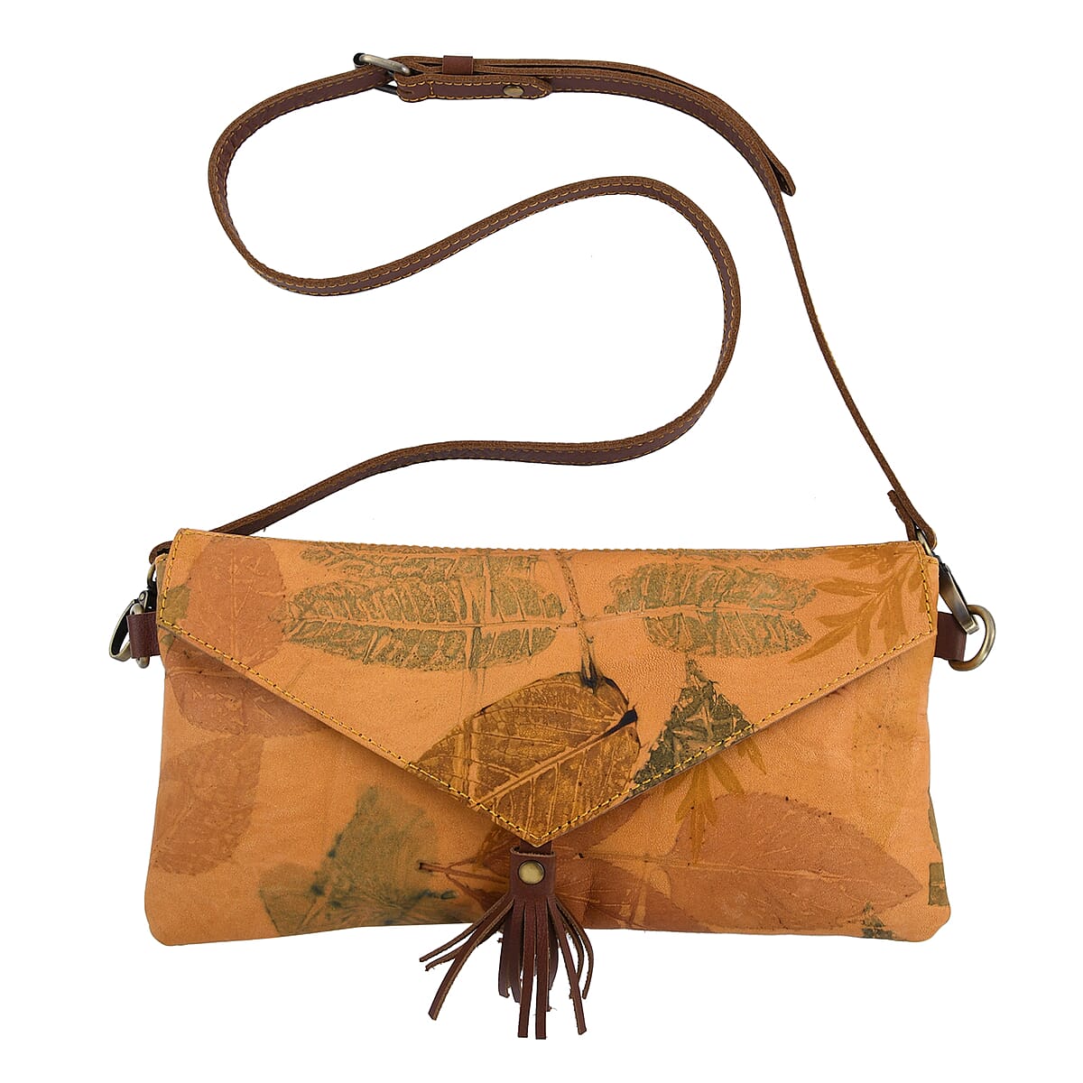 Bali Pristine Collection, Handmade Yellow Leaf Eco Print Genuine Cow Leather Valery Bag with Detachable and Adjustable Shoulder Strap image number 3