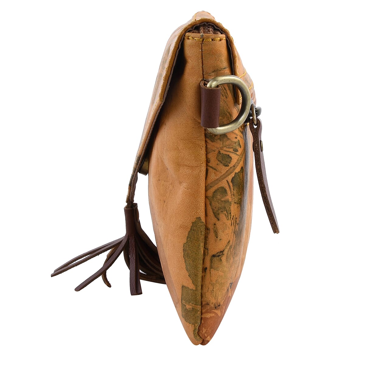 Bali Pristine Collection, Handmade Yellow Leaf Eco Print Genuine Cow Leather Valery Bag with Detachable and Adjustable Shoulder Strap image number 4
