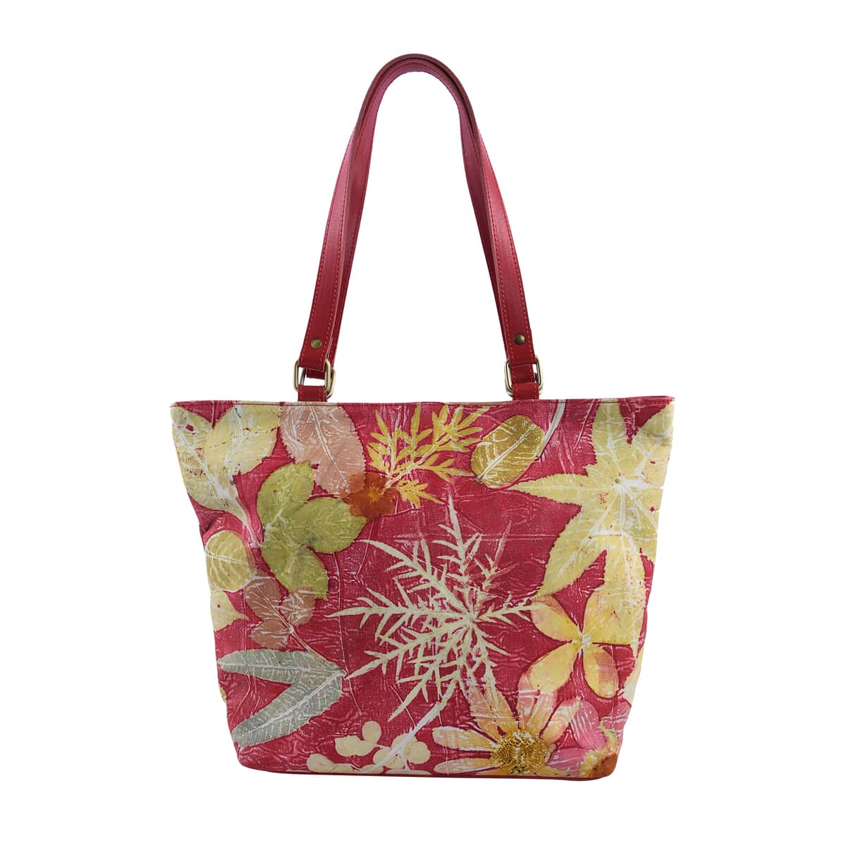 Bali Pristine Collection, Handmade Red Leaf and Flower Eco Print Genuine Cow Leather Milea Bag image number 0