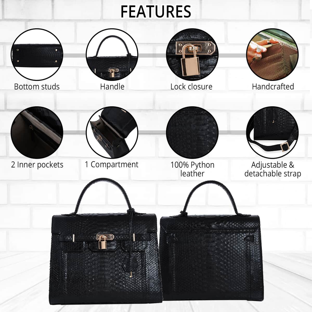 The Grand Pelle Handcrafted Black Genuine Python Leather Tote Bag for Women , Satchel Purse , Shoulder Handbag , Designer Tote Bag image number 1