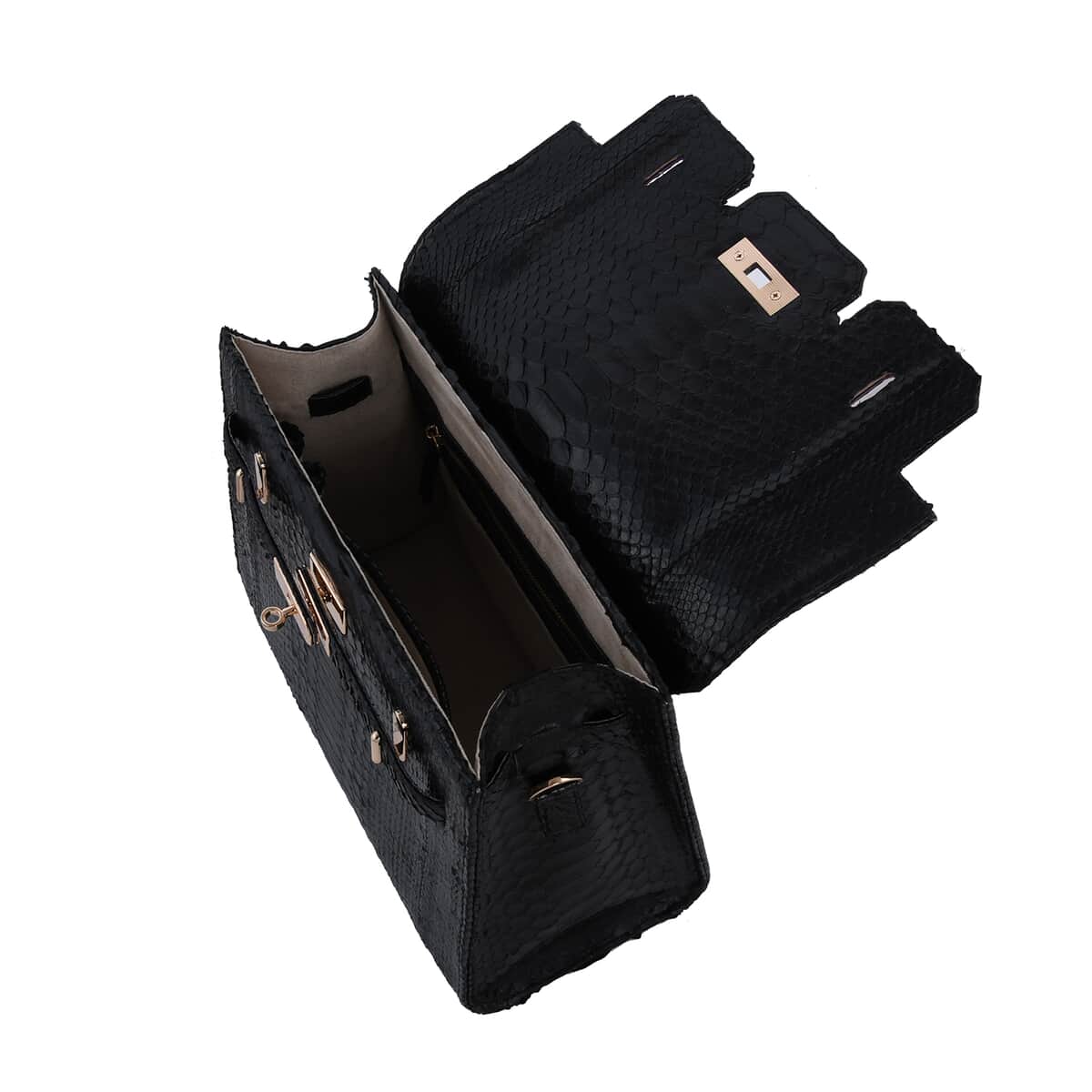 The Grand Pelle Handcrafted Black Genuine Python Leather Tote Bag for Women , Satchel Purse , Shoulder Handbag , Designer Tote Bag image number 4