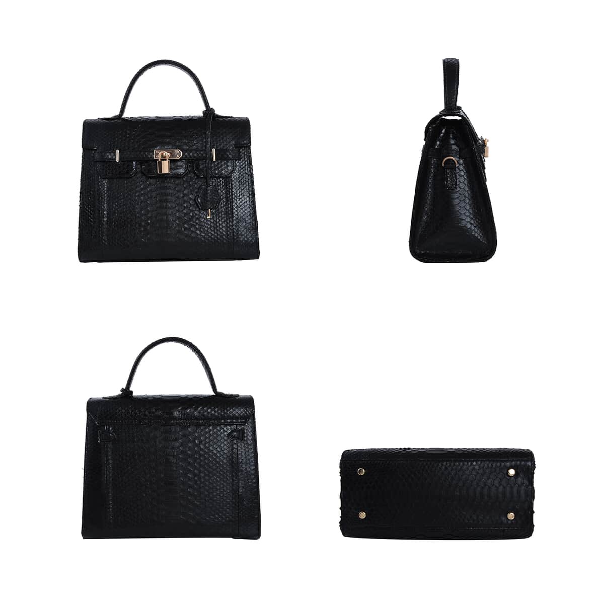 The Grand Pelle Handcrafted Black Genuine Python Leather Tote Bag for Women , Satchel Purse , Shoulder Handbag , Designer Tote Bag image number 5