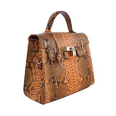 The Grand Pelle Handcrafted Mustard Genuine Python Leather Tote Bag for Women, Satchel Purse, Shoulder Handbag, Designer Tote Bag