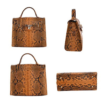 The Grand Pelle Handcrafted Mustard Genuine Python Leather Tote Bag for Women, Satchel Purse, Shoulder Handbag, Designer Tote Bag