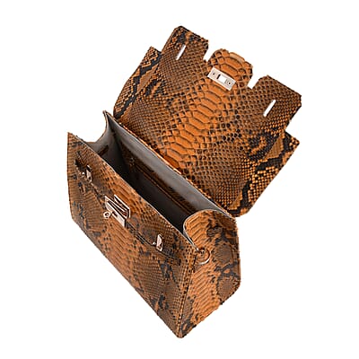 The Grand Pelle Handcrafted Mustard Genuine Python Leather Tote Bag for Women, Satchel Purse, Shoulder Handbag, Designer Tote Bag