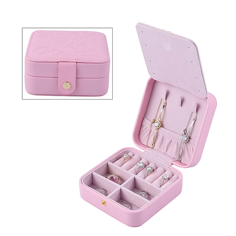 Baby Pink Faux Leather Small Jewelry Box with Velvet Anti Scratch Interior & Button Closure