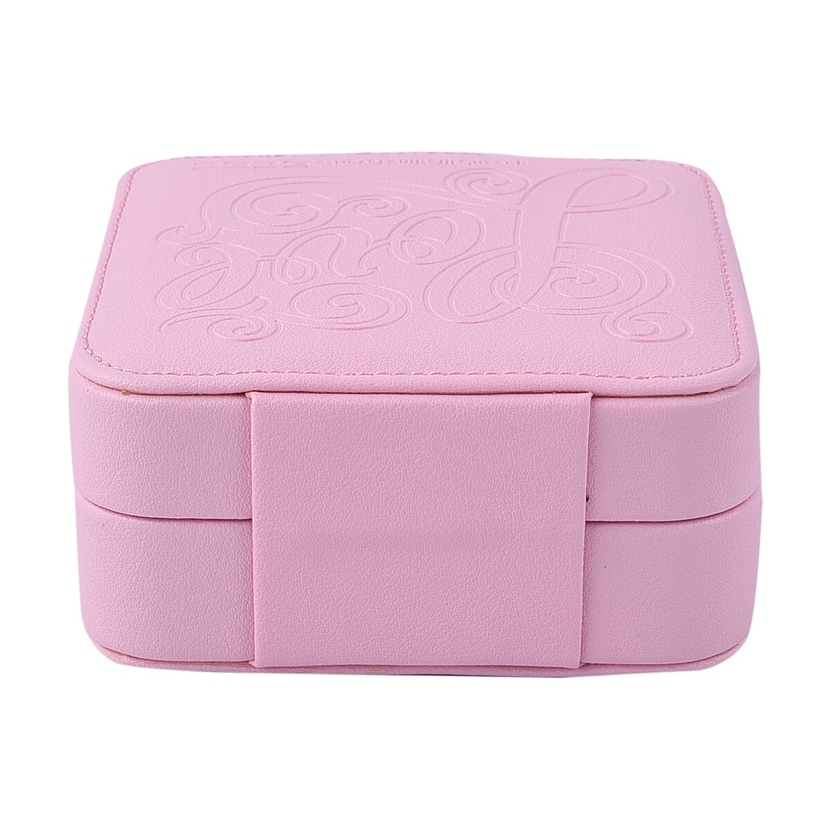 Pink Faux Leather Small Jewelry Box  with Velvet Anti Scratch Interior & Button Closure (4.72"x4.72"x2.17") image number 2