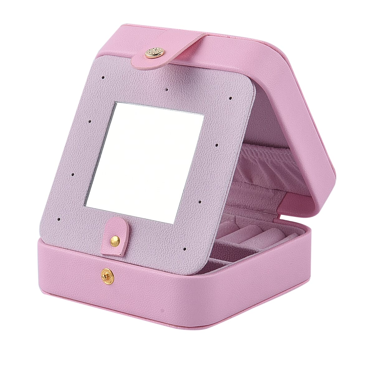 Pink Faux Leather Small Jewelry Box  with Velvet Anti Scratch Interior & Button Closure (4.72"x4.72"x2.17") image number 3