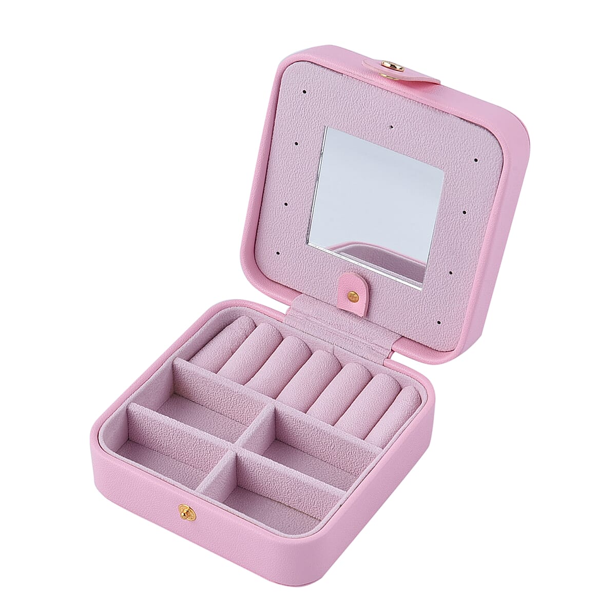 Pink Faux Leather Small Jewelry Box  with Velvet Anti Scratch Interior & Button Closure (4.72"x4.72"x2.17") image number 4