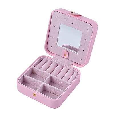 Baby Pink Faux Leather Small Jewelry Box with Velvet Anti Scratch Interior & Button Closure
