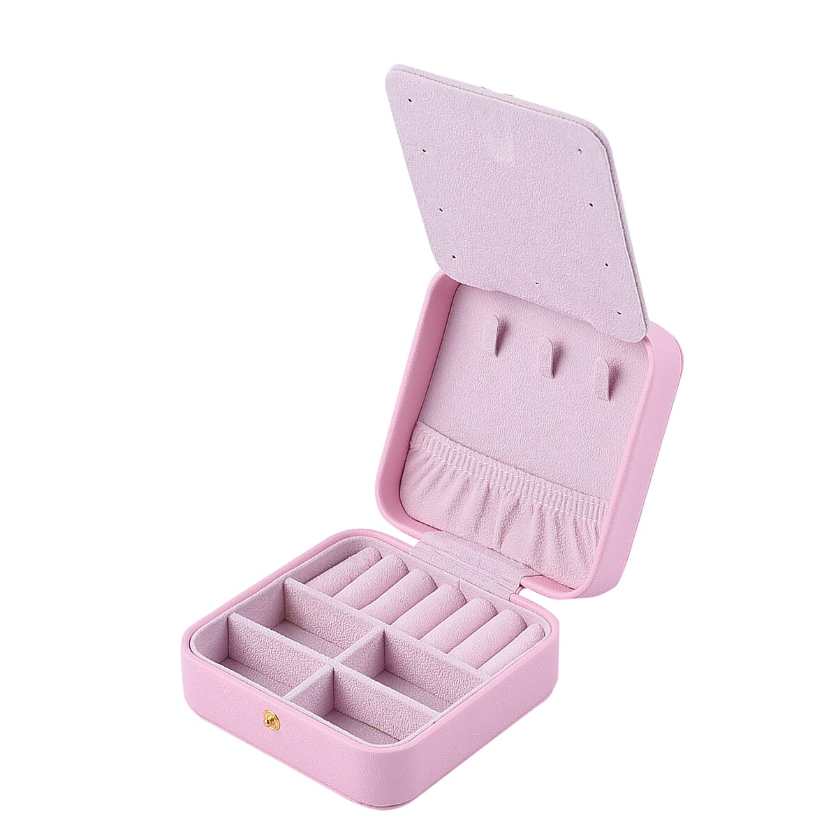 Pink Faux Leather Small Jewelry Box  with Velvet Anti Scratch Interior & Button Closure (4.72"x4.72"x2.17") image number 5