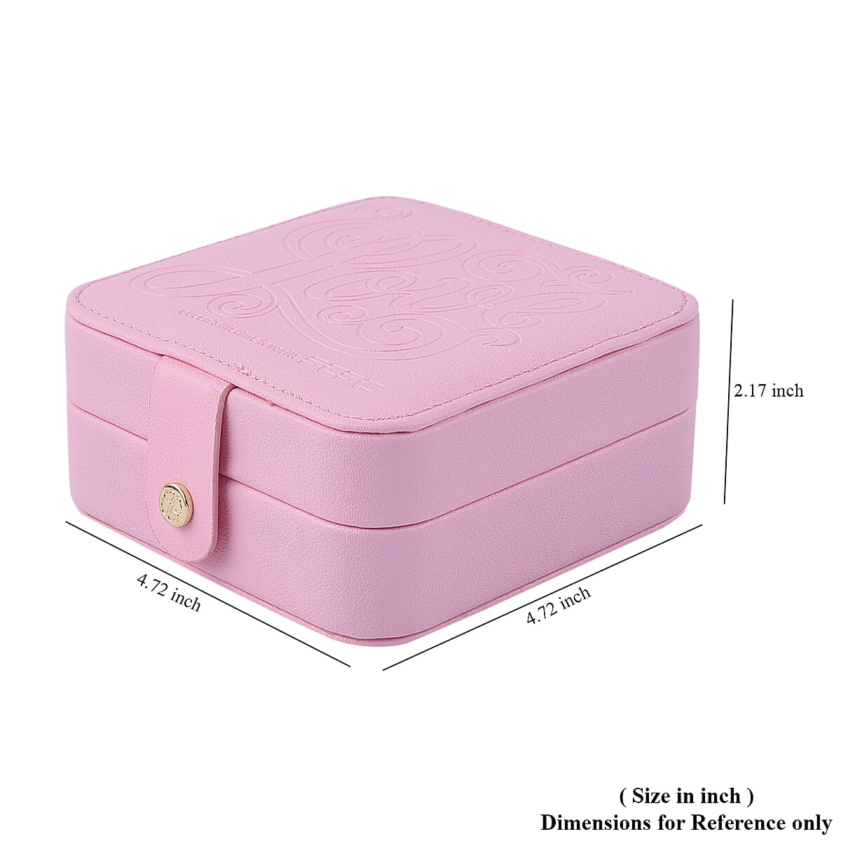 Pink Faux Leather Small Jewelry Box  with Velvet Anti Scratch Interior & Button Closure (4.72"x4.72"x2.17") image number 6
