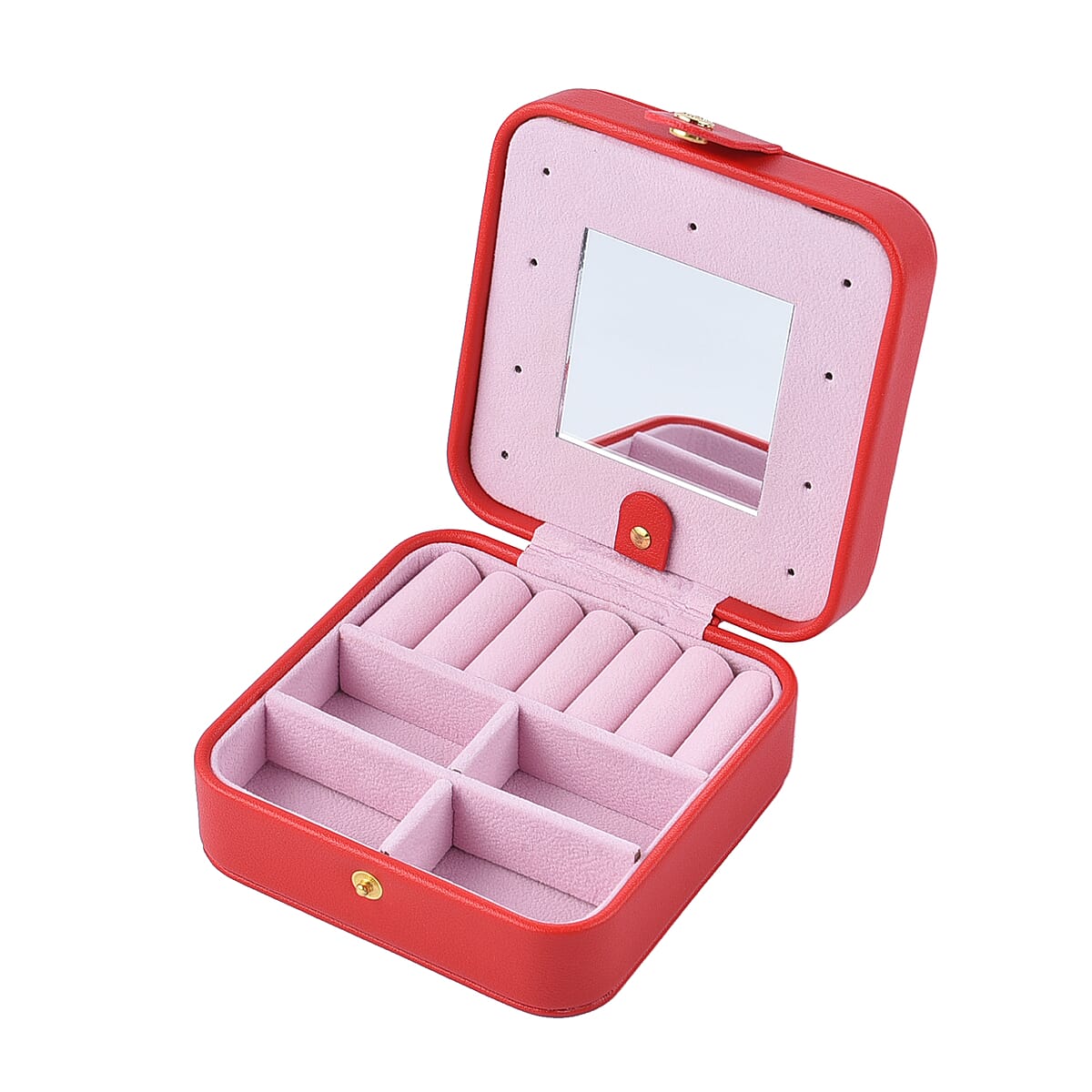 Red Faux Leather Small Jewelry Box with Velvet Anti Scratch Interior & Button Closure image number 3