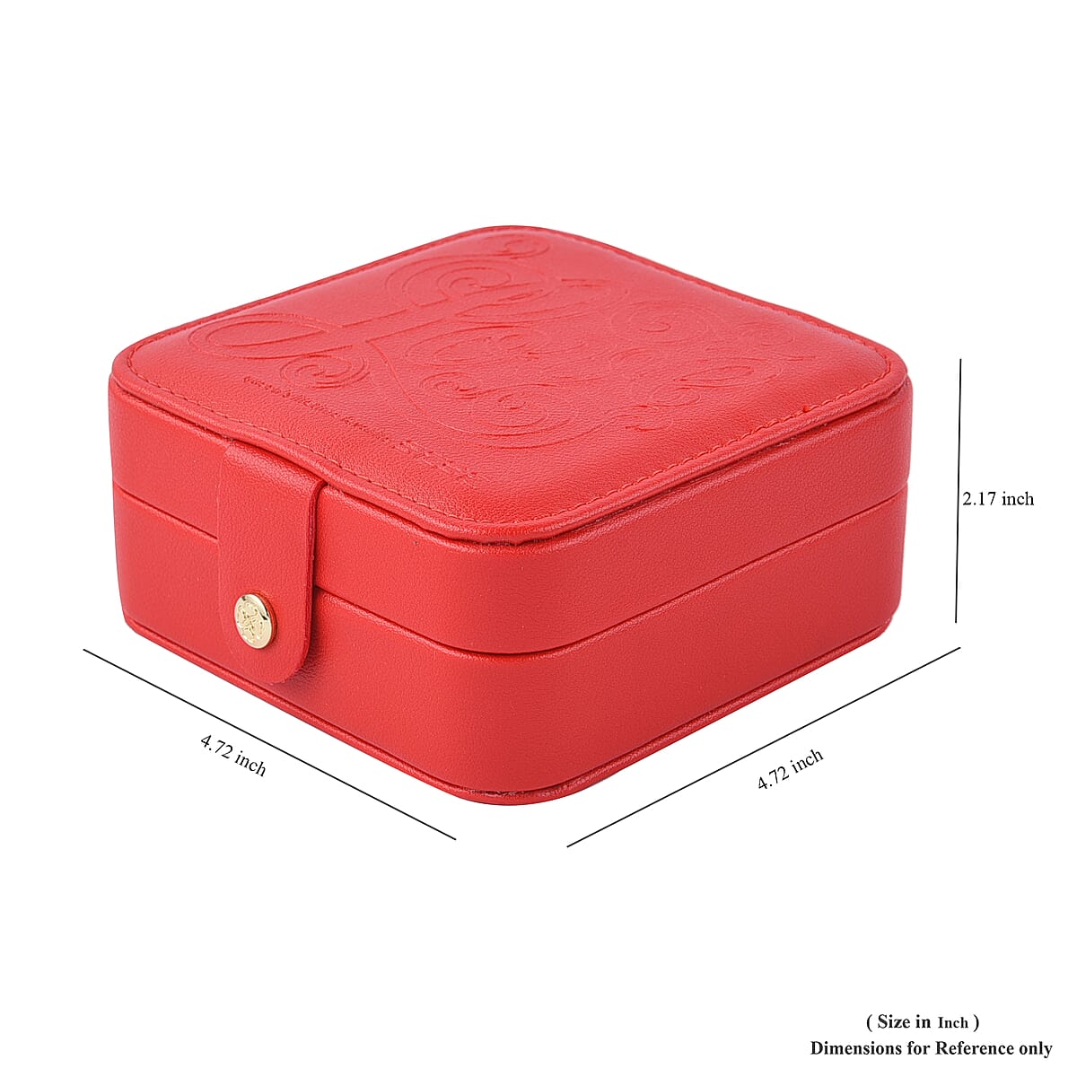 Red Faux Leather Small Jewelry Box with Velvet Anti Scratch Interior & Button Closure image number 6