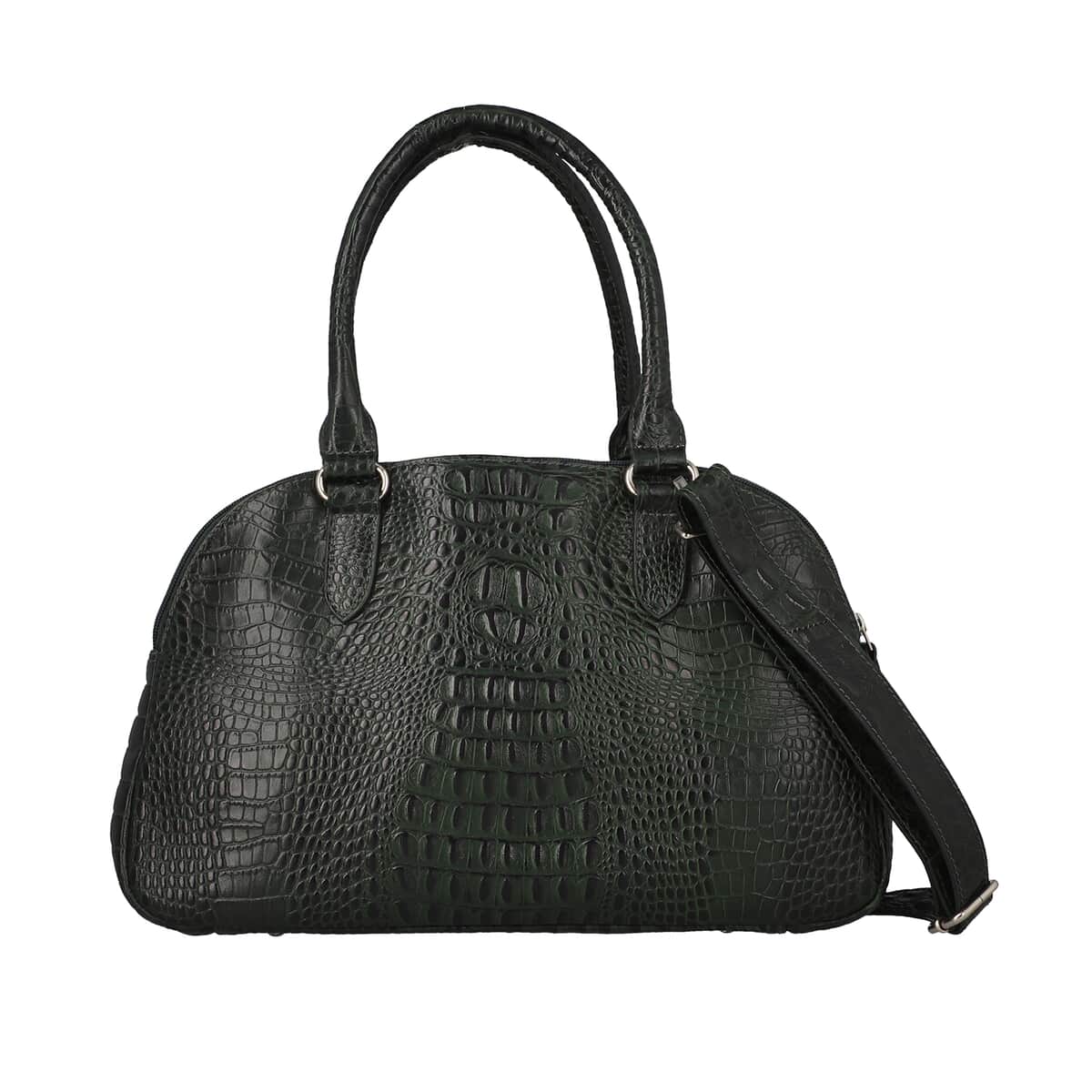 Black Genuine Leather Croco Embossed Shoulder Bag (11.6"x3.6"x8.5") image number 0