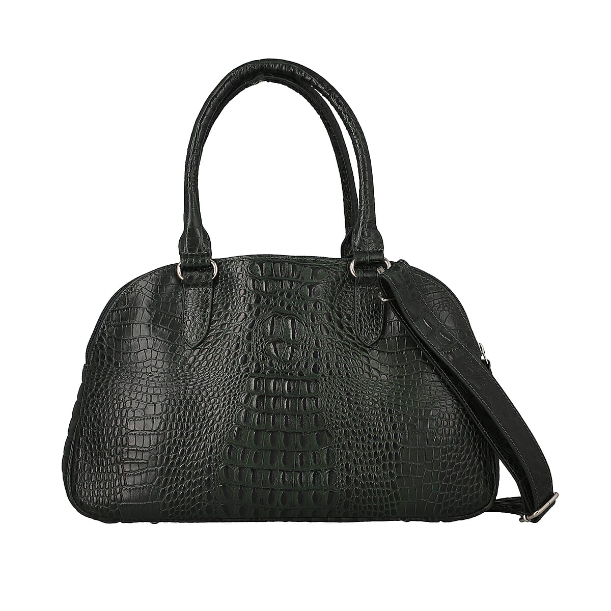 Dark Green Genuine Leather Croco Embossed Shoulder Bag image number 0