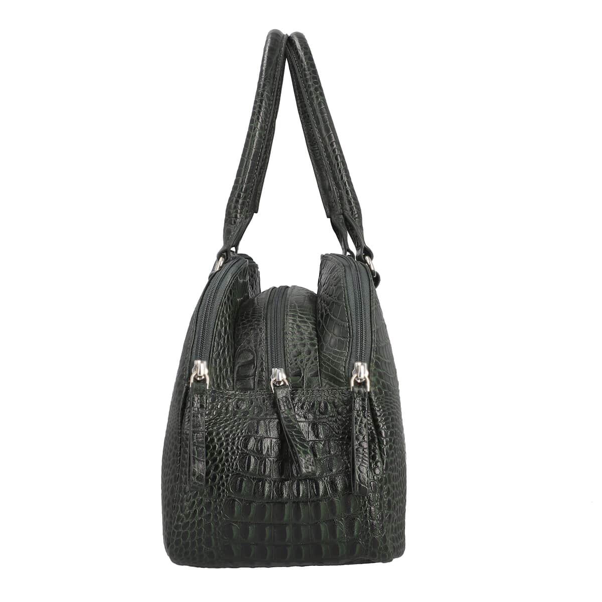 Black Genuine Leather Croco Embossed Shoulder Bag (11.6"x3.6"x8.5") image number 3