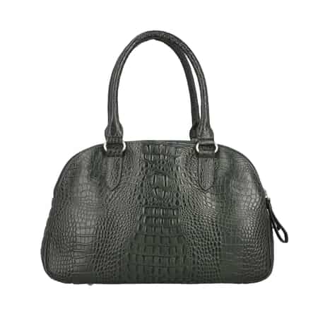 Dark Green Genuine Leather Croco Embossed Shoulder Bag image number 4