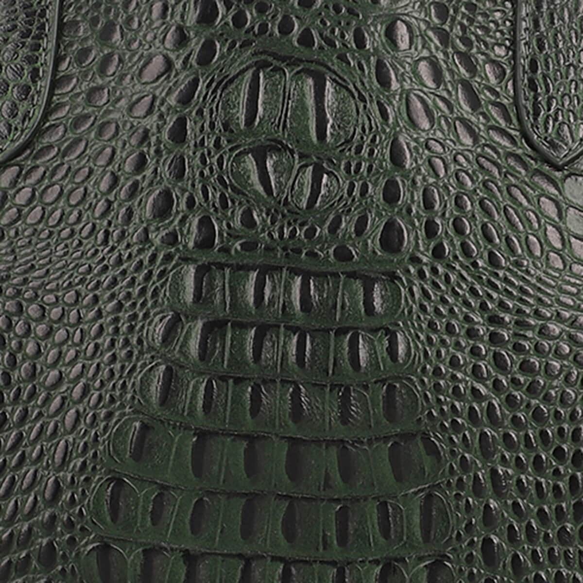 Dark Green Genuine Leather Croco Embossed Shoulder Bag image number 6