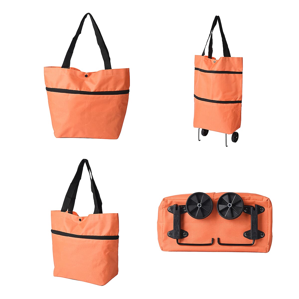 Orange Foldable Shopping Bag with Rollers image number 1