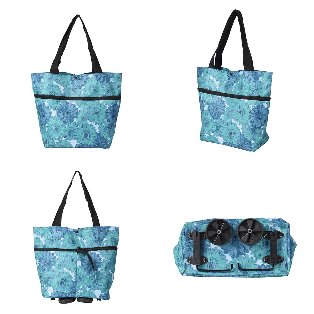 Gerbera Daisy Pattern Foldable Shopping Bag with Rollers image number 1