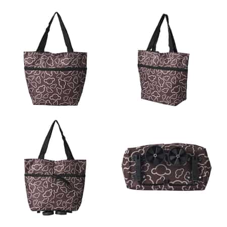 Brown Bear Pattern Foldable Shopping Bag with Rollers image number 1