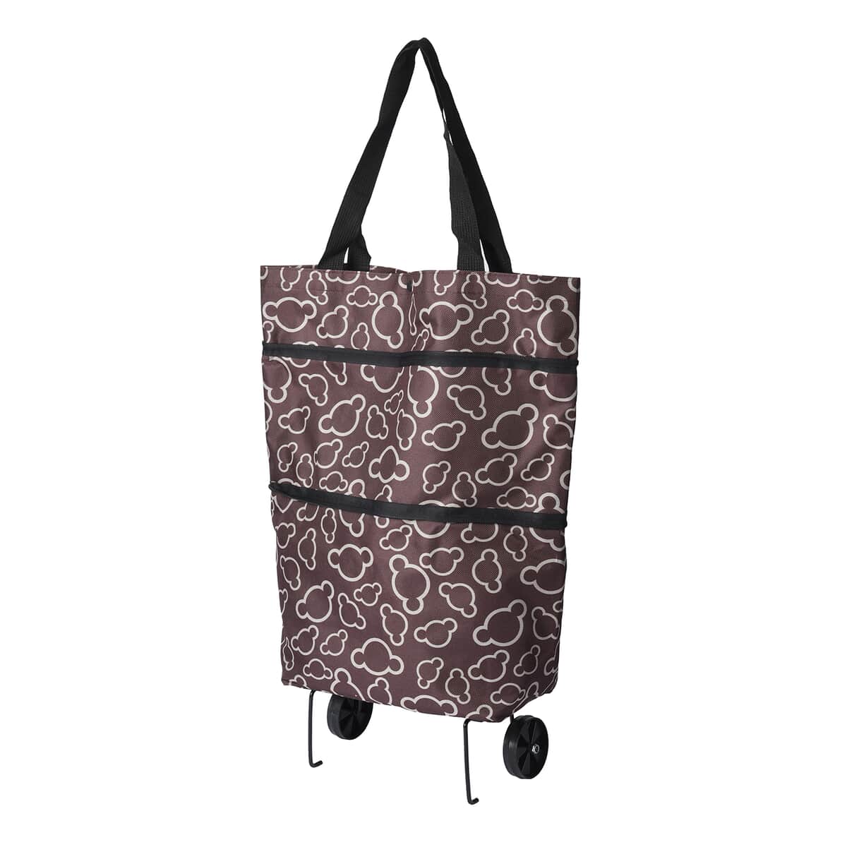 Brown Bear Pattern Foldable Shopping Bag with Rollers image number 2