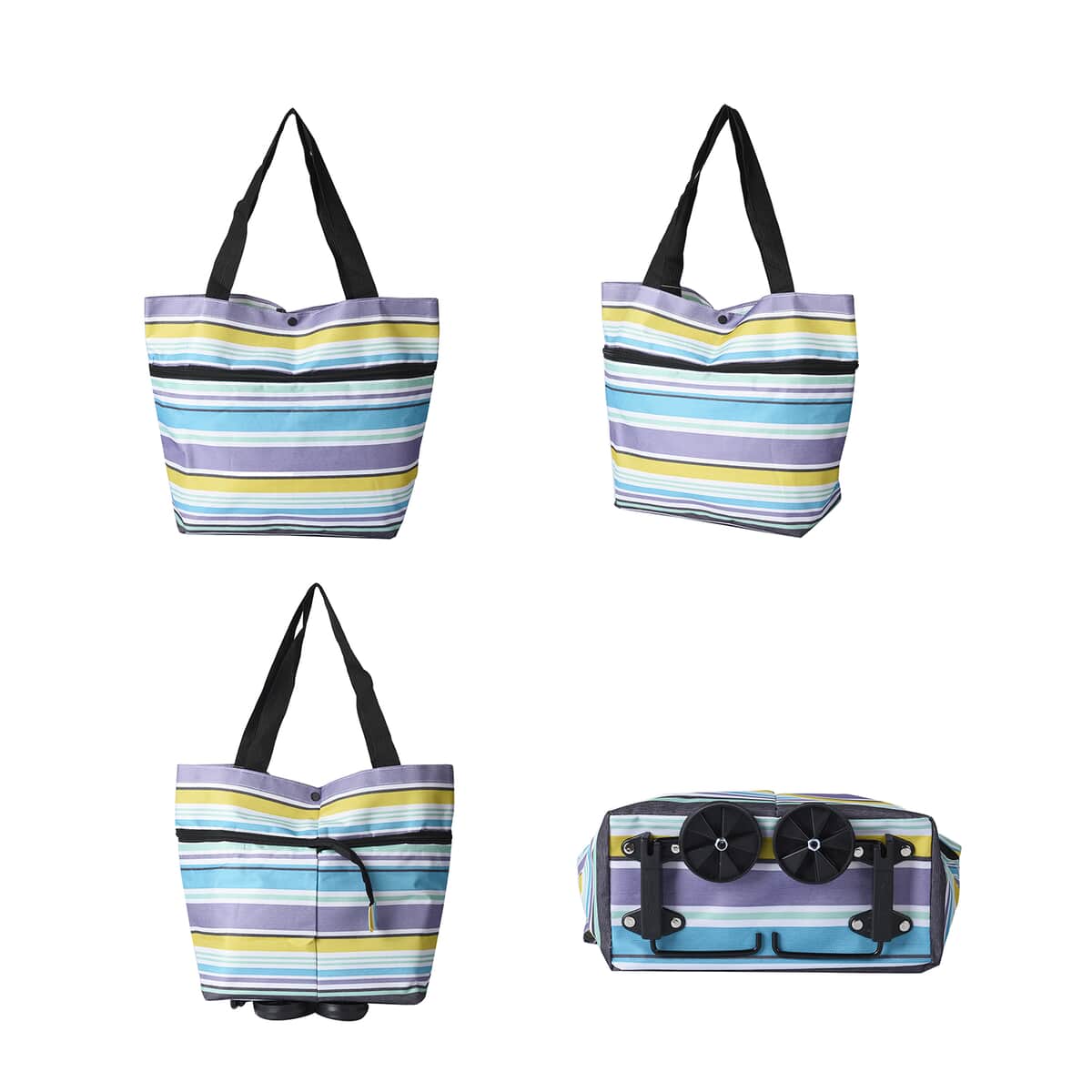 Multi Color Stripe Pattern Foldable Shopping Bag with Rollers image number 1