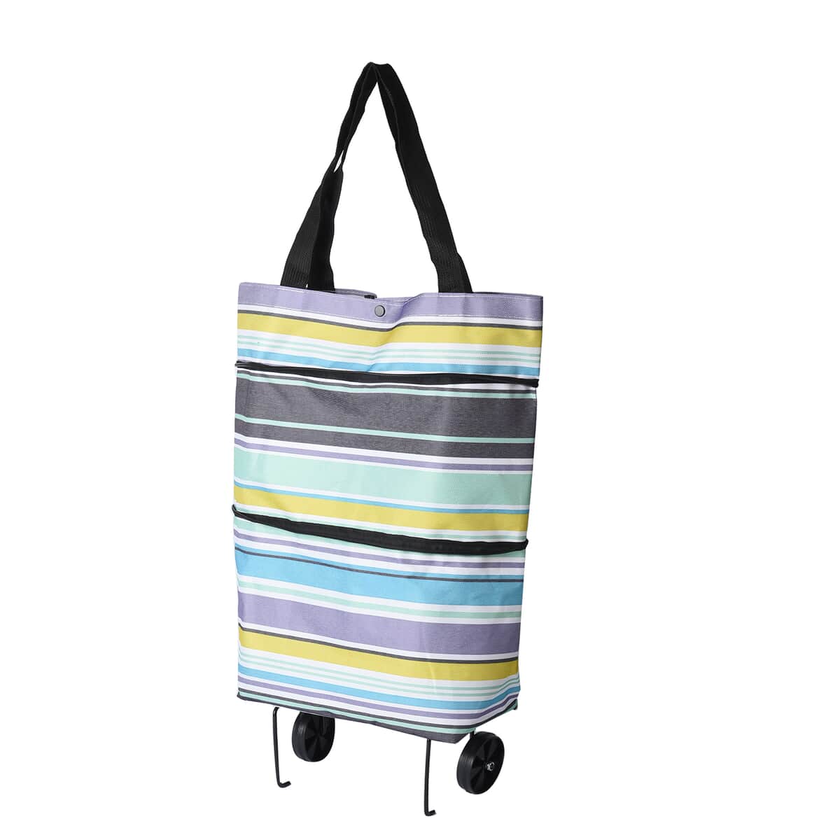 Multi Color Stripe Pattern Foldable Shopping Bag with Rollers image number 2