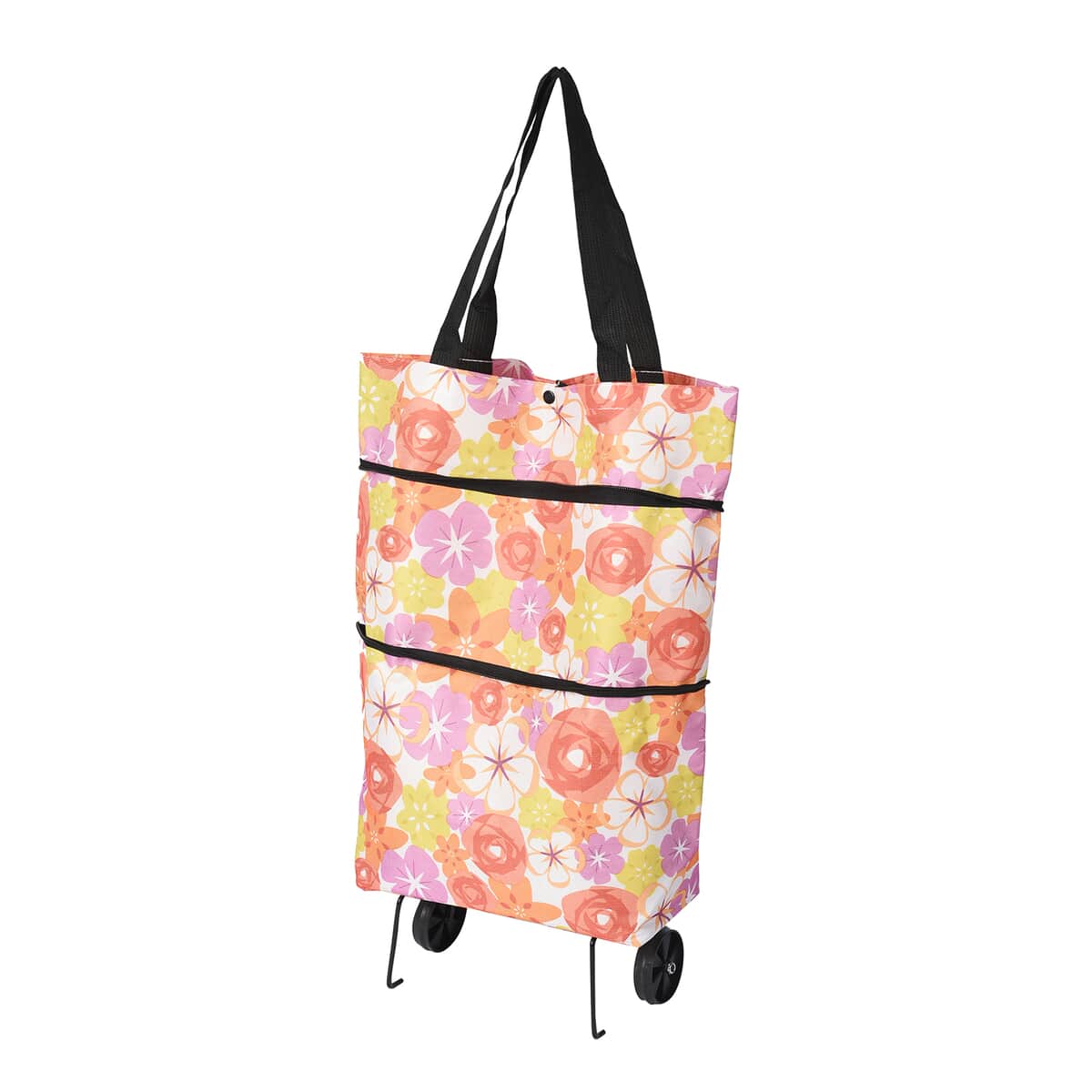 Multi Color Floral Pattern Foldable Shopping Bag with Rollers image number 0