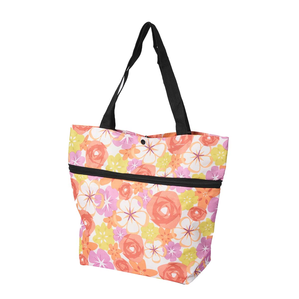 Multi Color Floral Pattern Foldable Shopping Bag with Rollers image number 2