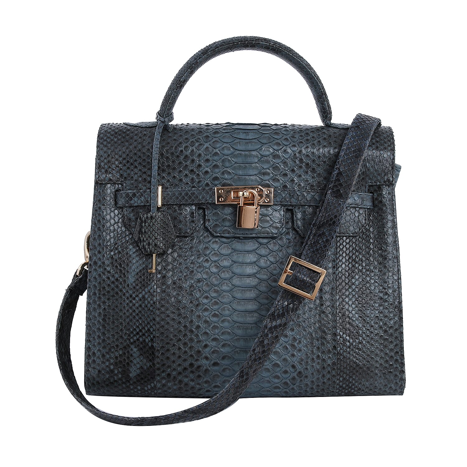 The Grand Pelle Handcrafted 100% Genuine Python Leather Black Color Tote Bag (12.20"x10.10"x6")