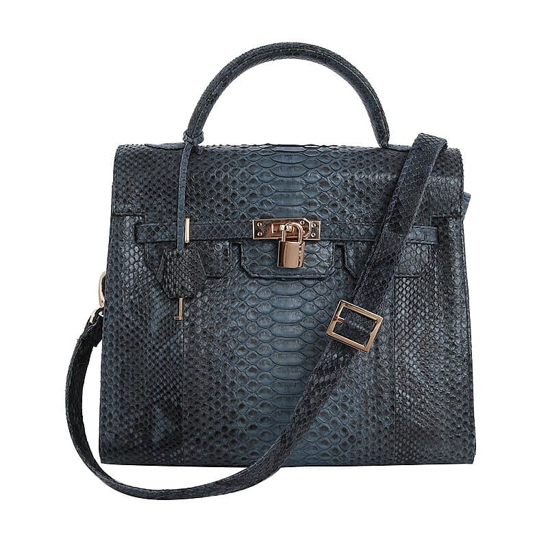 The Grand Pelle Handcrafted Dark Gray Genuine Python Leather Tote Bag for Women, Satchel Purse, Shoulder Handbag