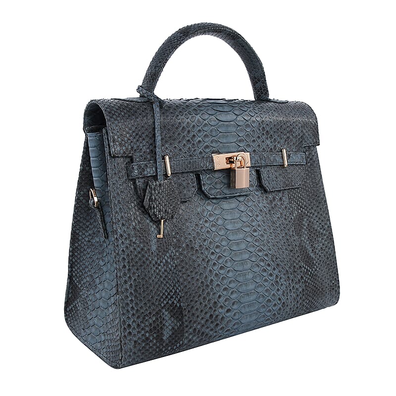 The Grand Pelle Handcrafted Dark Gray Genuine Python Leather Tote Bag for Women, Satchel Purse, Shoulder Handbag