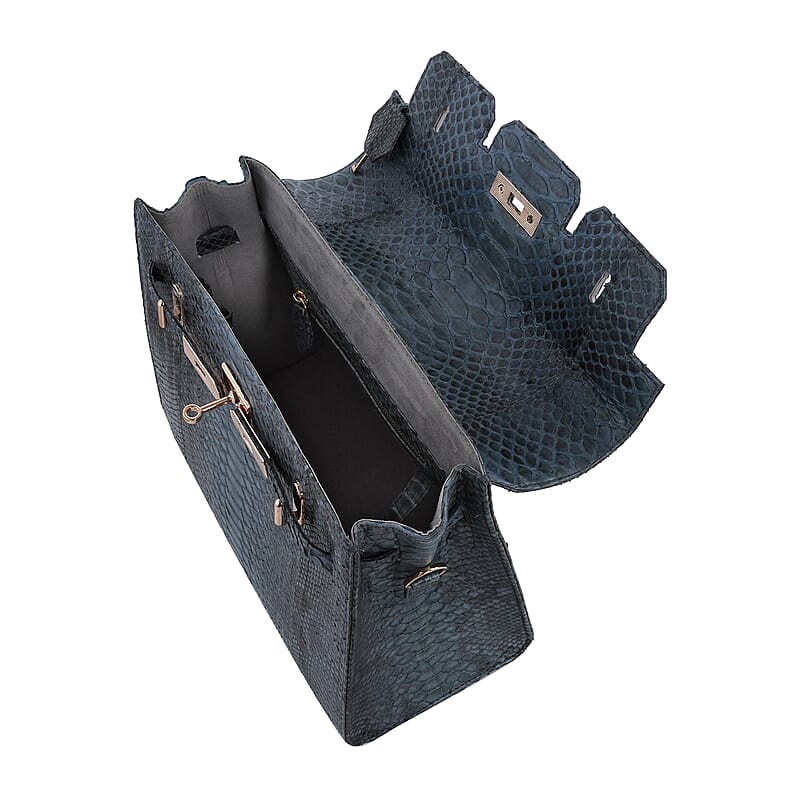 The Grand Pelle Handcrafted Dark Gray Genuine Python Leather Tote Bag for Women, Satchel Purse, Shoulder Handbag