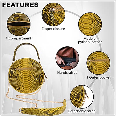 The Grand Pelle Handcrafted Yellow Genuine Python Leather Crossbody Bag for Women, Shoulder Purse, Crossbody Handbags, Designer Crossbody, Leather Handbags