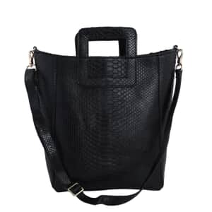 The Grand Pelle Handcrafted 100% Genuine Python Leather Black Color Tote Bag for Women , Women's Designer Tote Bags , Leather Handbags , Leather Purse