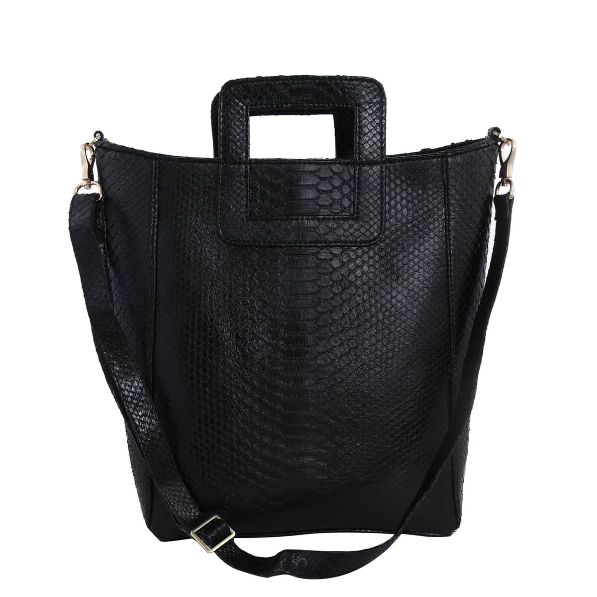 The Grand Pelle Handcrafted 100% Genuine Python Leather Black Color Tote Bag (13.78"x13.78"x5.51") image number 0