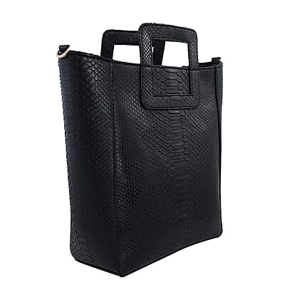 The Grand Pelle Handcrafted 100% Genuine Python Leather Black Color Tote Bag for Women , Women's Designer Tote Bags , Leather Handbags , Leather Purse