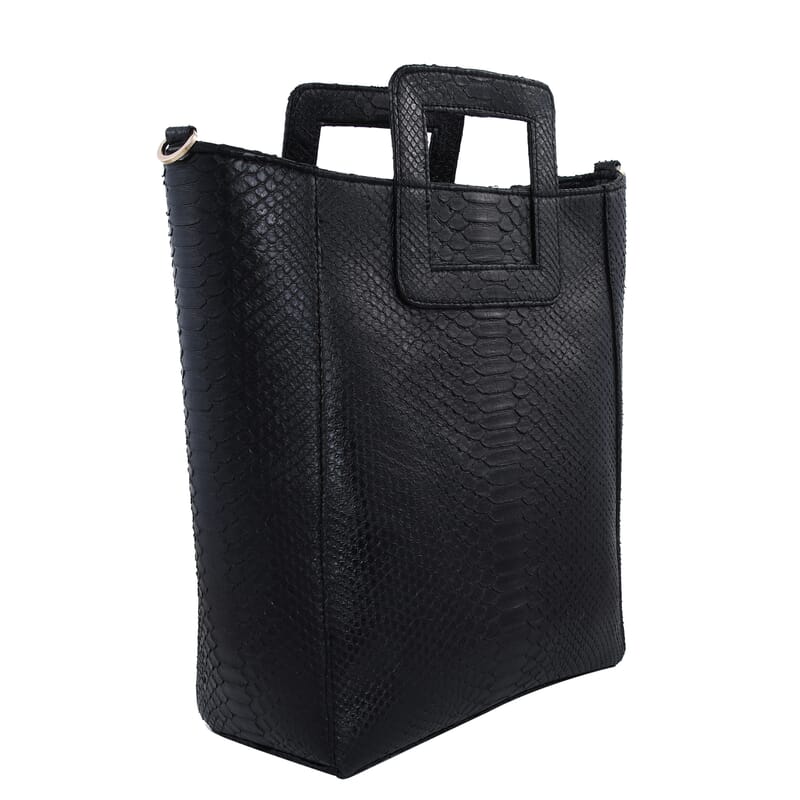 The Grand Pelle Handcrafted 100% Genuine Python Leather Black Color Tote Bag for Women , Women's Designer Tote Bags , Leather Handbags , Leather Purse