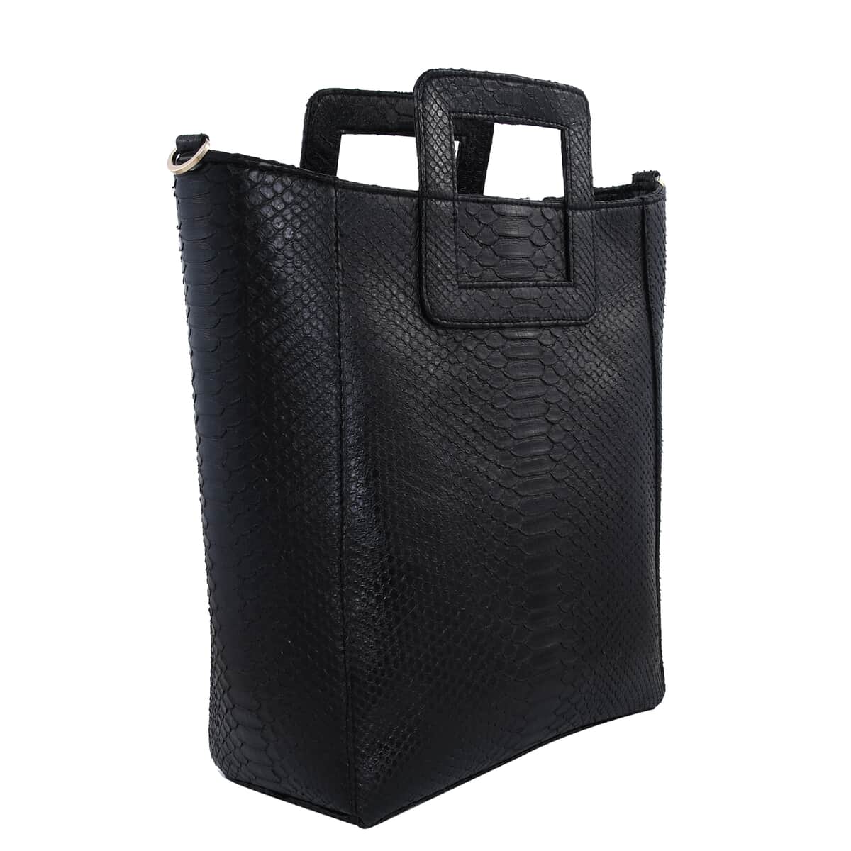 The Grand Pelle Handcrafted 100% Genuine Python Leather Black Color Tote Bag (13.78"x13.78"x5.51") image number 3