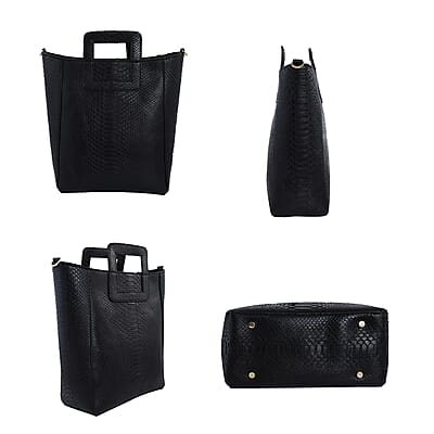 The Grand Pelle Handcrafted 100% Genuine Python Leather Black Color Tote Bag for Women , Women's Designer Tote Bags , Leather Handbags , Leather Purse